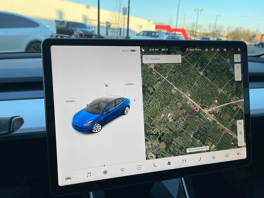 The centre touchscreen of a Tesla Model 3